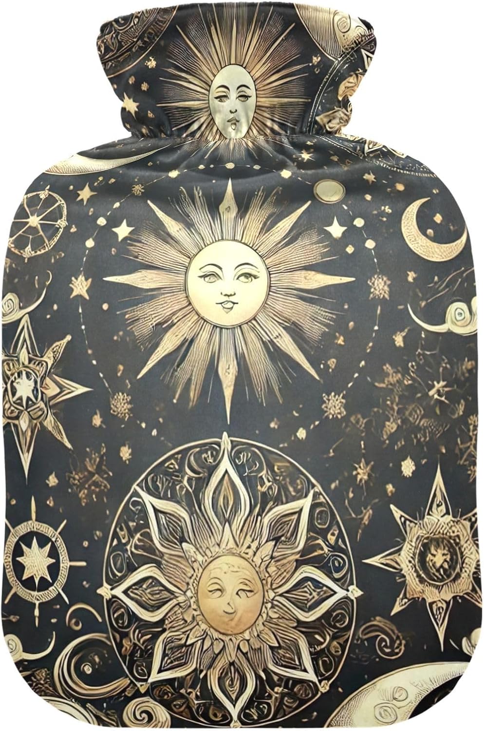 Sun Moon and Stars Hot Water Bottle with Velvet Cover Hot Water Bag for Neck and Shoulder Pain Relief, 1 Liters