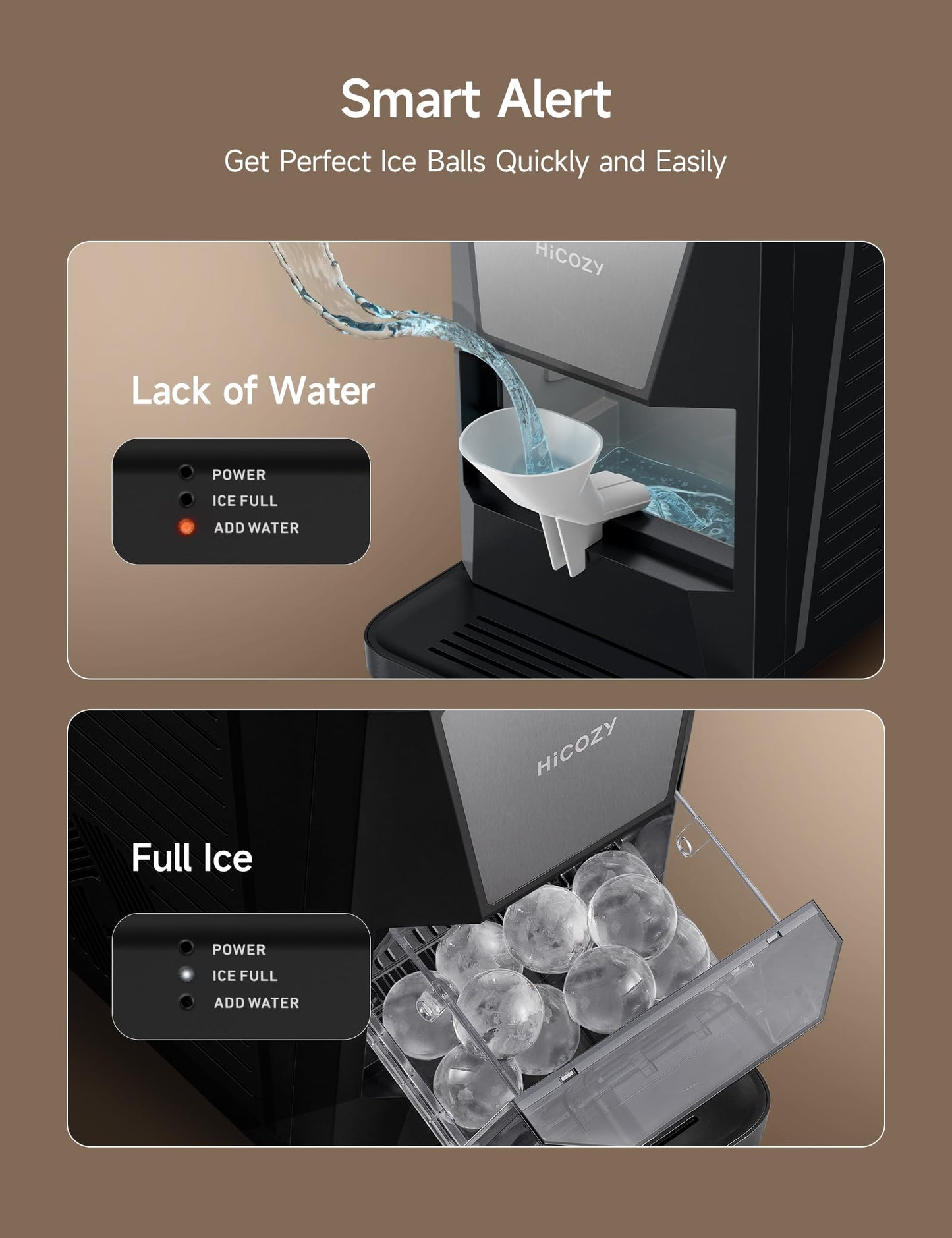 HiCOZY B1 2" Clear Ice Ball Maker Countertop,Sphere Ice Maker with IcyGem Technology, 2 Big Balls in 60Mins,40 pcs/Day, Self-Cleaning Ice Machine with Ice Tong for Cocktails, Whiskey, Mother‘s Gift