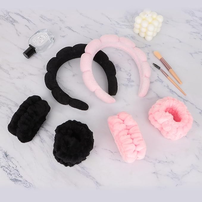 6Pcs Spa Headband and Wristband set, Terry Cloth Skincare Makeup Headbands for Women for Washing Face Sponge Puffy Hair Band
