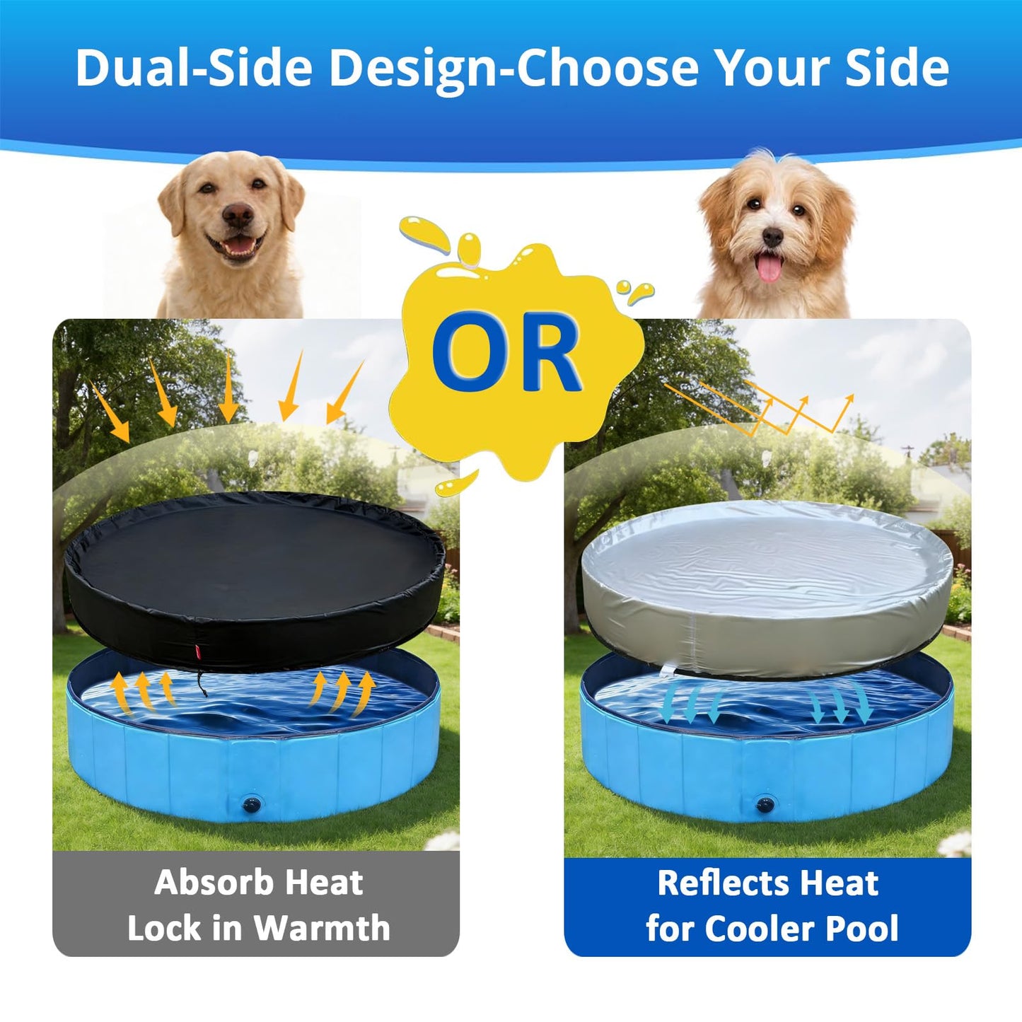 QH.HOME[2026 Upgrade 500D Thickened] 63-64 inch Kiddie Pool Cover Round, Collapsible Dog Pool Cover with Super Windproof Dual-Drawstring, Odorless Waterproof Fabric Material - Only Cover