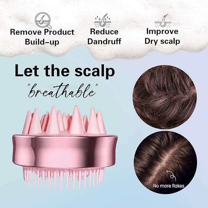 Unique 2-in-1 Design Wet & Dry Scalp Massager Shampoo Bath Brush for Hair Growth & Dandruff Removal, Hair Scrubber with Soft Silicone Bristles, Scalp Exfoliator for Scalp Care (Pink). Christmas Gift.