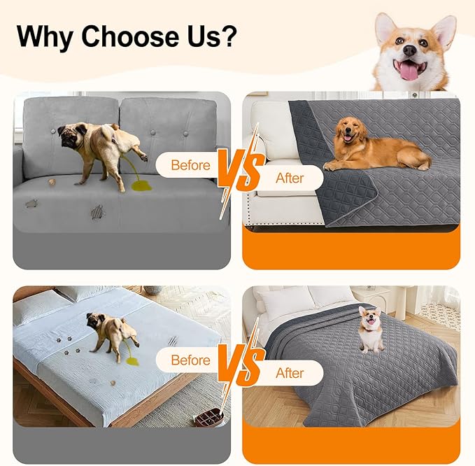 Smiry Reversible Waterproof Couch Covers for Sofa, Washable Dogs Pet Couch Covers for 3 Cushion Sofa Pet Friendly, Water Resistant Furniture Protector Slipcover, Geometric (82"x102", Grey/Dark Grey)