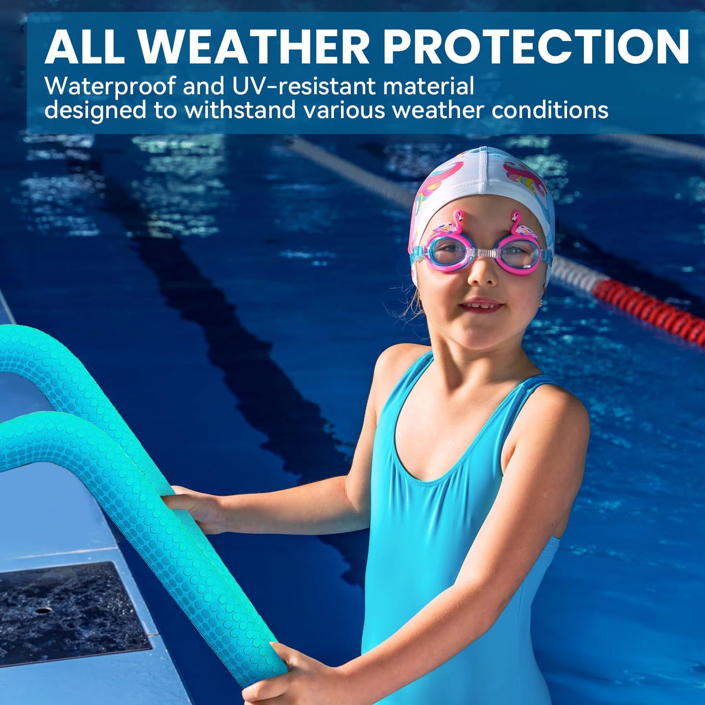 Pool Handrail Cover, 6 Feet Neoprene Zippered Pool Handle Covers, Slip Resistant Rail Grip for Swimming Pool Hand Railing Cover Cyan
