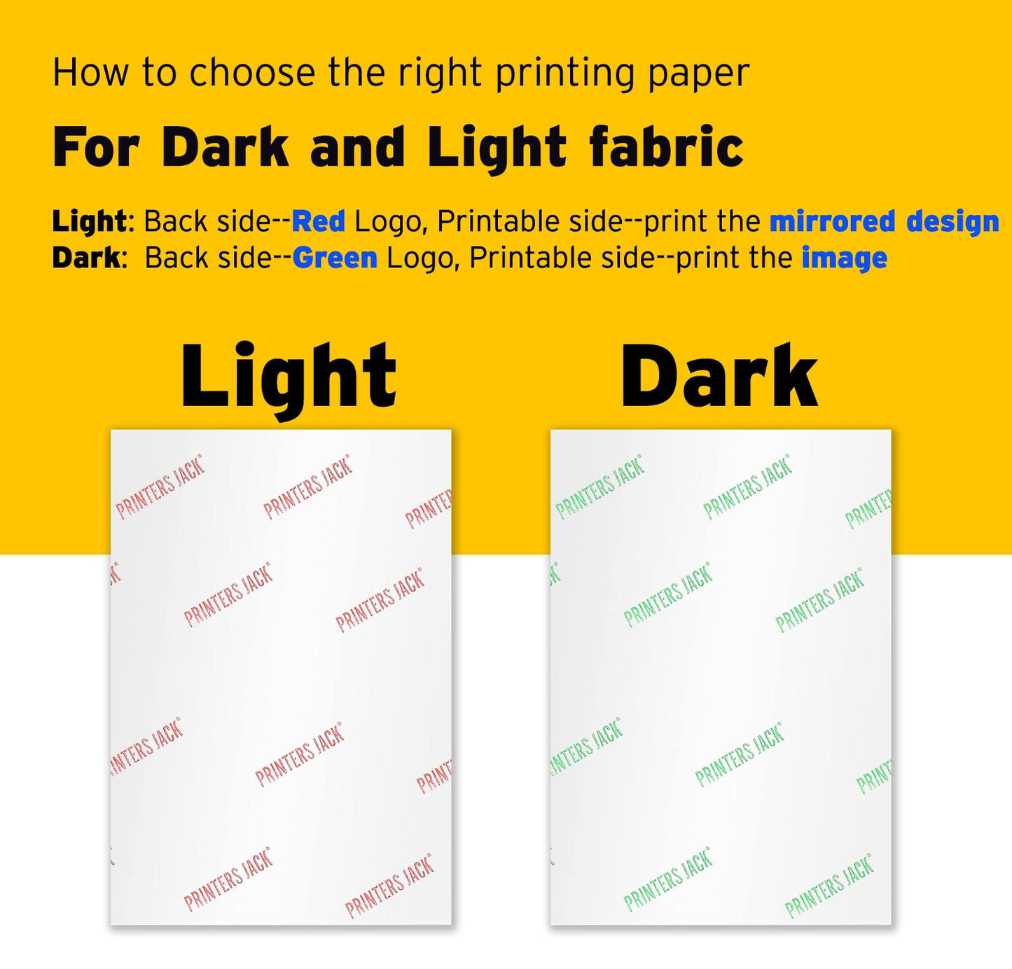 Printers Jack Iron-On Heat Transfer Paper Dark & Light Bundle, 10 for Dark Fabric + 10 for Light Fabric, 8.5"x11.7" T-Shirt Transfer Paper for Inkjet Printer Wash Durable, Long Lasting Transfer