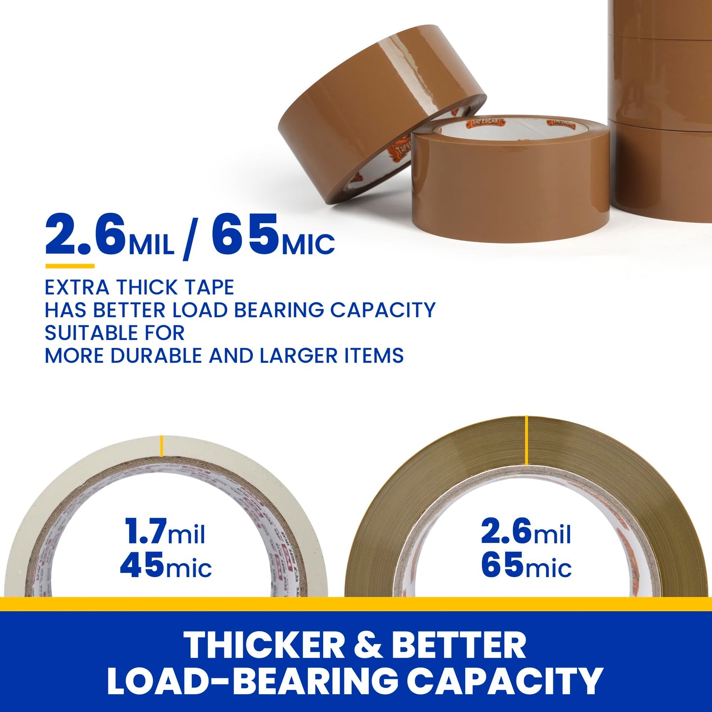 TAPEBEAR Brown Packing Tape with Dispenser, 2.6mil Thick, 1.88" x 55Yard Secure Sticky Brown Tape Heavy Duty Packaging Tape Refills for Carton Sealing, Shipping, Mailing & Storage