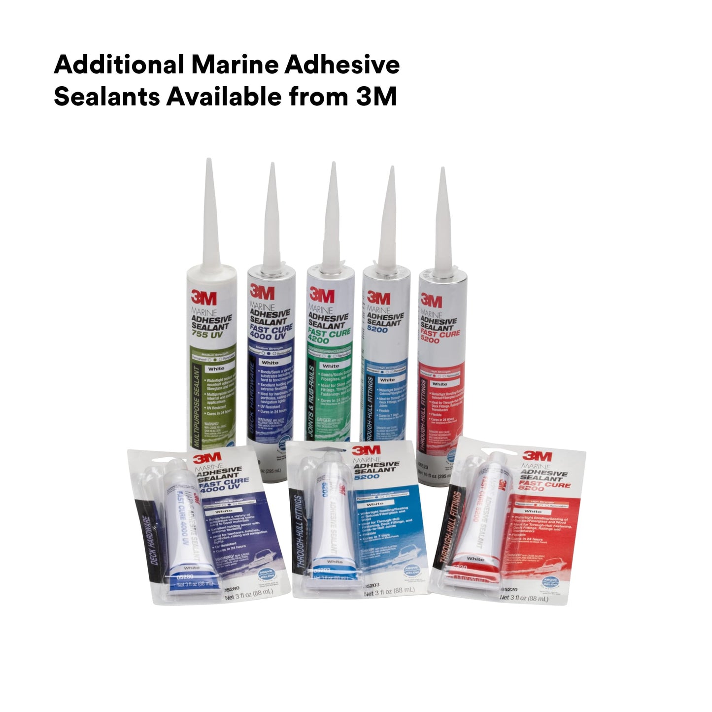 3M Marine Adhesive Sealant 5200 (05203) Permanent Bonding and Sealing for Boats and RVs Above and Below the Waterline Waterproof Repair, White, 3 fl oz Tube