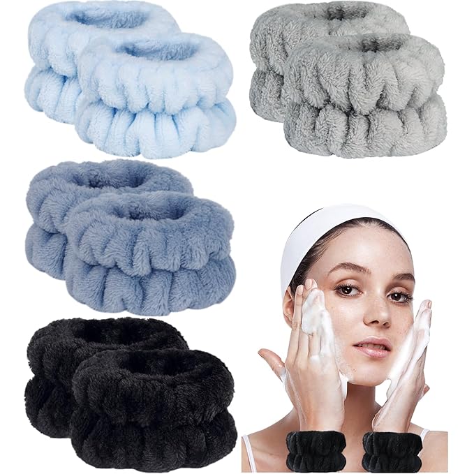 8pcs Wrist Bands for Washing Face, Absorbent Face Washing Wristbands, Microfiber Women's Spa Wrist Towels, Stretchy Wash Band for Man, Prevent Water from Spilling Down Your Arms