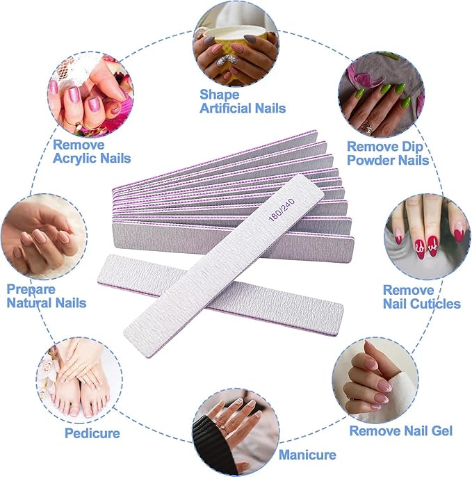 Nail Files (24 Packs), Professional 180/240 Grit Double Sided Emery Boards for Natural Nails Fingernail Toenail File Kit, Heavy Duty Emory Nail Filer Set Limas para UÃÂ±as AcrÃÂ­licas Profesional