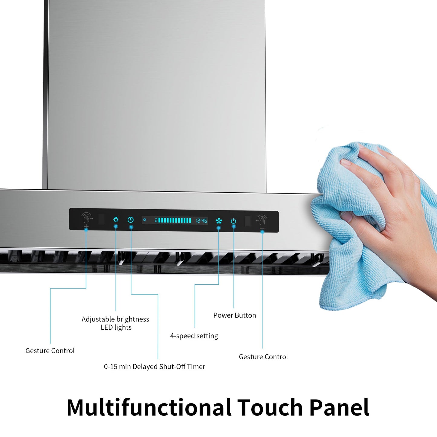 IKTCH 30 inch Wall Mount Range Hood, 1200 CFM Ducted Range Hood with 4 Speed Fan, Durable Stainless Steel with Gesture Sensing & Touch Control IKP01-30