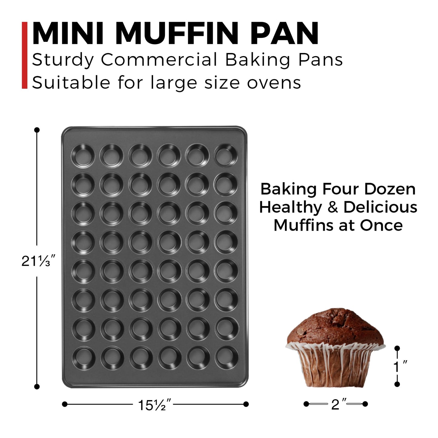 HONGBAKE 48 Cup Mini Muffin Pan, Small Cupcake Pan, Premium Nonstick Muffin Tin for Baking Cheesecake, Dishwasher Safe and Heavy Duty, Carbon Steel