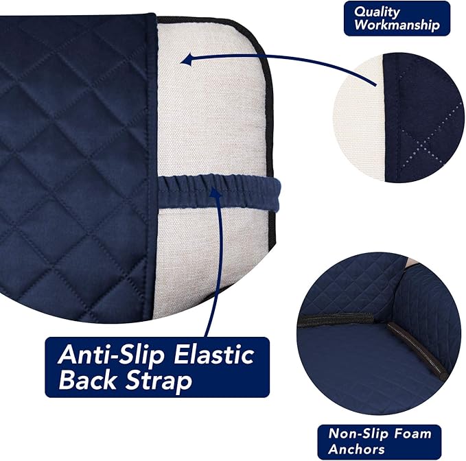 PureFit Reversible Quilted Sofa Cover, Water Resistant Slipcover Furniture Protector, Washable Couch Cover with Non Slip Foam and Elastic Straps for Kids, Dogs, Pets (Sofa, Navy/Ivory) Large