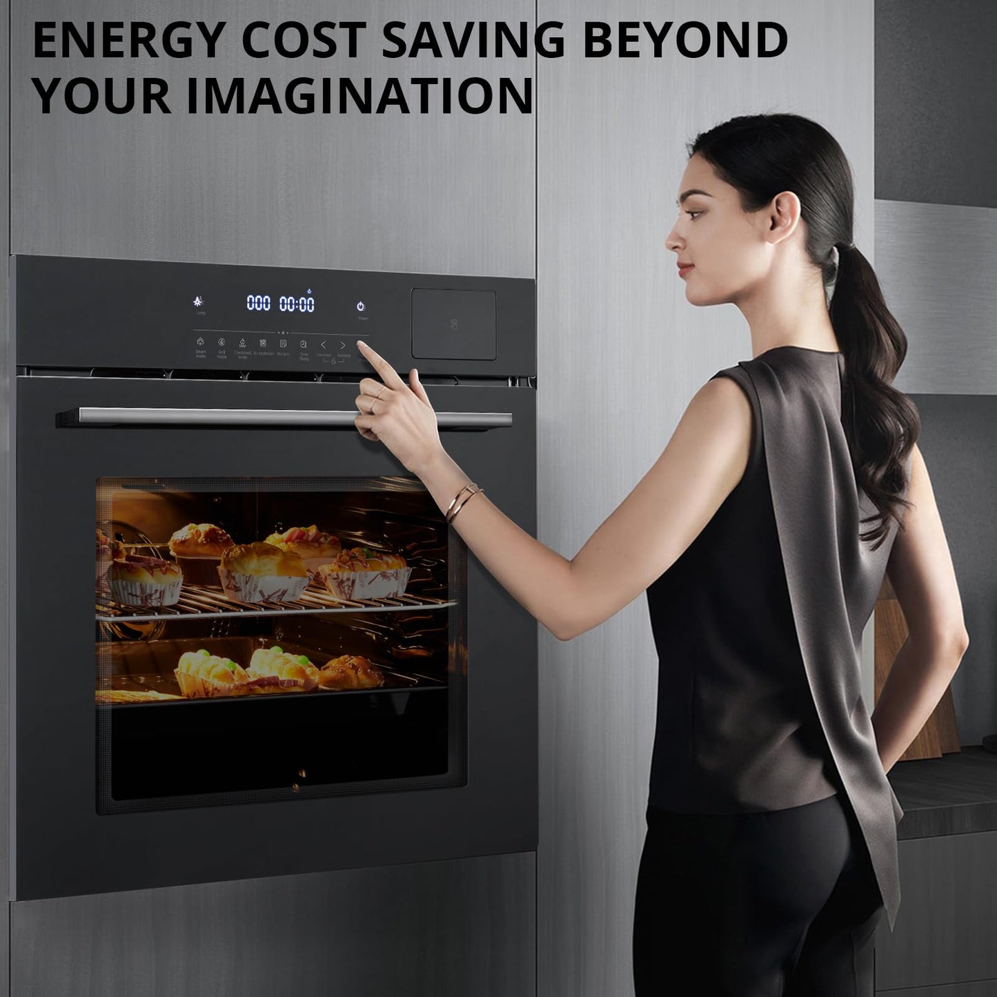 Garvee 24 Inch Built-in Steam & Convection Oven with 8 Cooking Functions, 108 Smart Recipes, 2.5 Cu.ft Stainless Steel Convection Oven with Enamel Cavity, Touch Control, Stepless Temperature Adjus