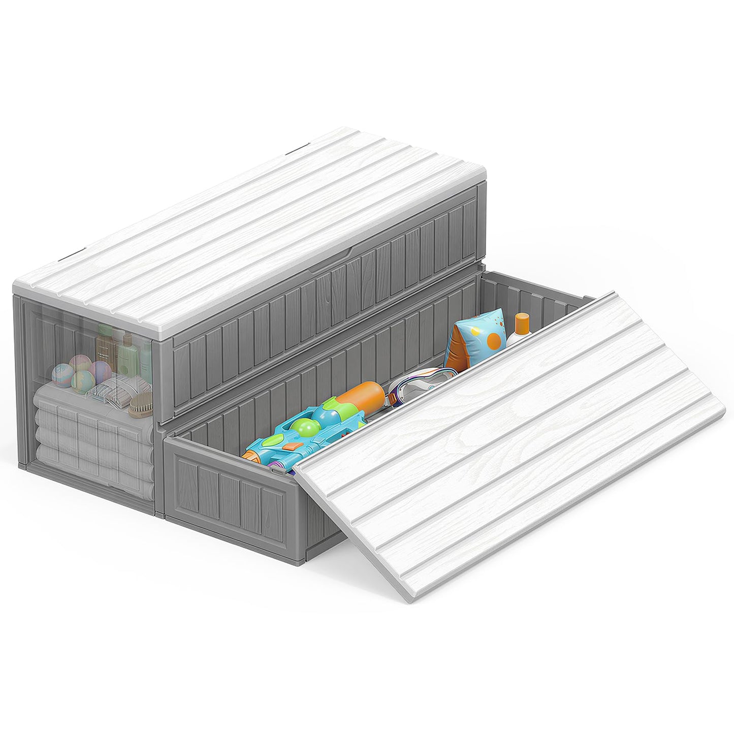 CAMMOO Hot Tub Steps - Double-Decker Large Storage & Snap-Together Assembly, Fully Sealed Spa Steps with Non-Slip Wider Step, Hot Tub Stairs, Outdoor/Indoor, Grey-White
