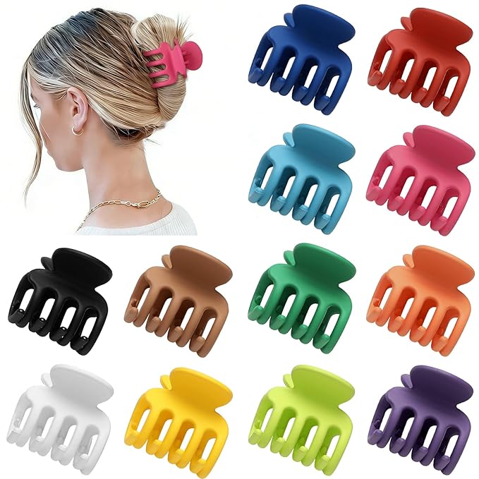 12Pcs Hair Clips for Women 1.8 Inch Small Claw Clips for Thin Hair Medium Hair Claw Clips for Thick Hair Accessories for Women Girls (Dopamine)