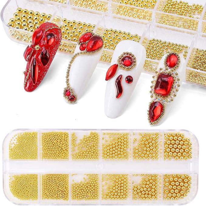 0.8mm Mini Small Nail Beads Stainless Steel Beads Nail Chain Charms Nails Art Decorations Gun Grey Nail Studs Gold Caviar Nail Charms DIY Tool Nail Studs Accessories Cold Nail Gems (Gold)