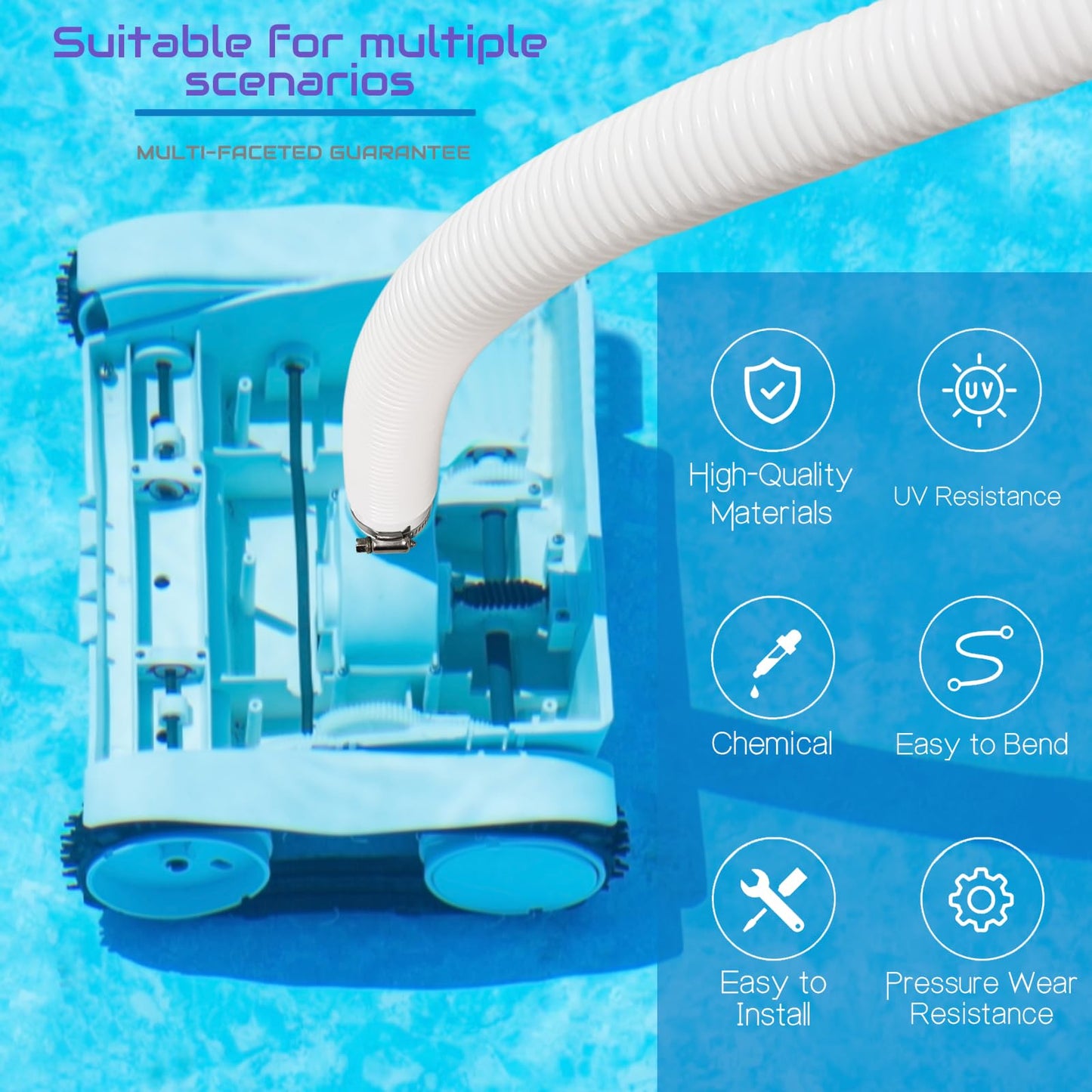 2 Pack Pool Pump Replacement Hose,1.25" Diameter, 59" Long Pool Filter Replacement Hoses for Above Ground Pools,Compatible with Intex Filter Pump 607, 637,Includes 4 Metal Clamps (white)