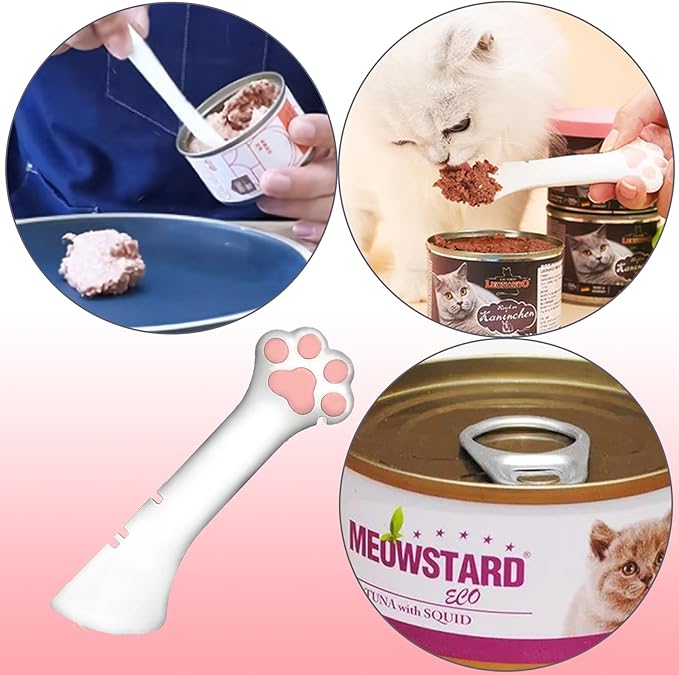 Sheldamy Silicone Pet Food Spoon, Cat Food Can Opener Paw, Wet or Dry Food Short Spoon for Cat Dog With Mini Spatula