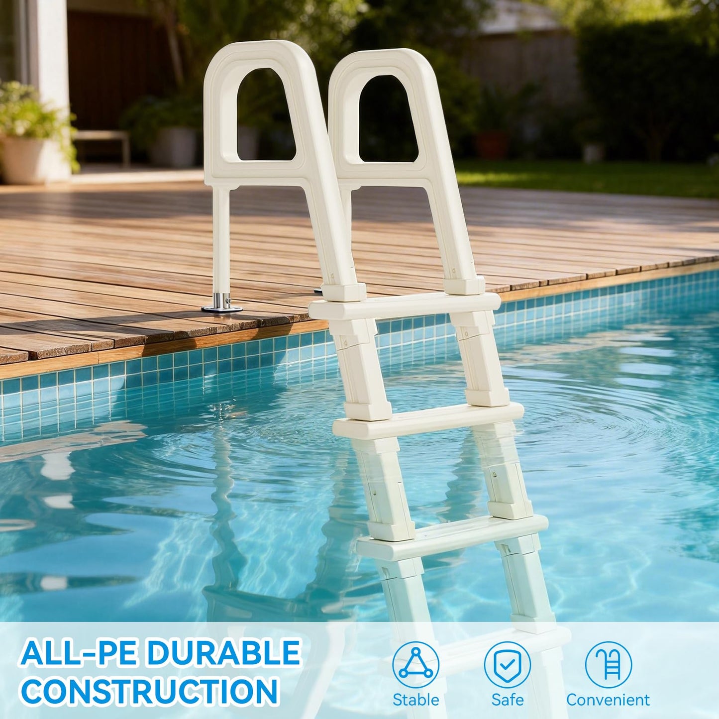 Outvita 5-Step PE Pool Ladder Above Ground, Heavy Duty Safety Deck Ladder, Anti Slip Plastic Step for Inground Swimming Pool 48in to 54in(Ivory)