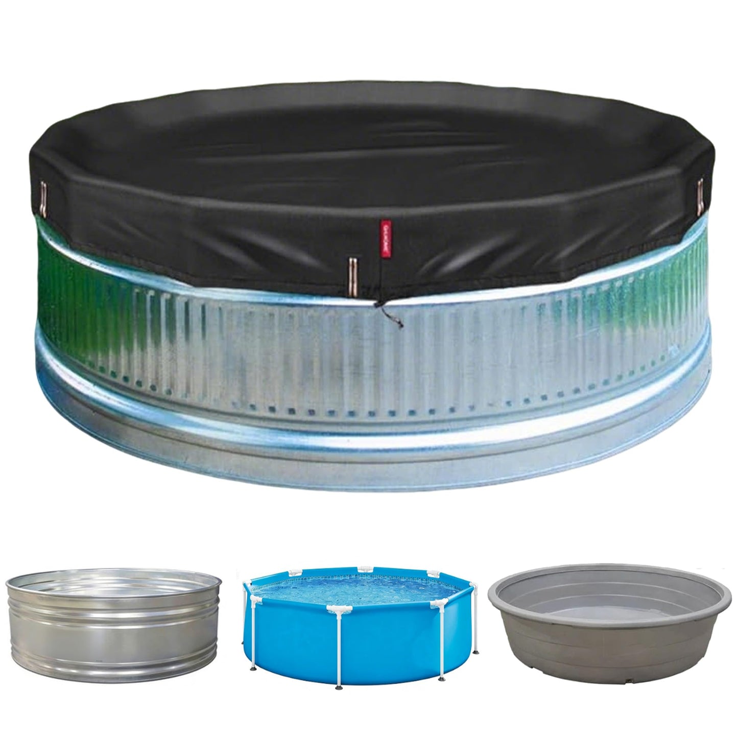 QH.HOME 8 ft Round Pool Cover,8ft Stock Tank Pool Cover - [Ultimate Windproof & Tear-Resistant Fabric], Blocks Leaves & Sun, Windproof Snug Fit with Drawstring & Weight Rings