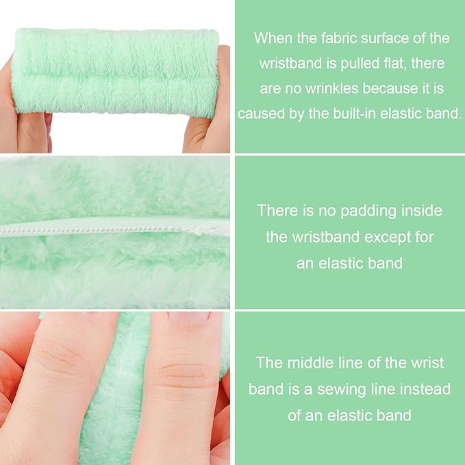 SuPoo 3pcs Snail Face Wash Headband and Wristband Set, Green, Puffy Microfiber Fleece Material, Cute Wrist Towels, for Spa, Sports, Yoga, Face-Washing, Makeup and Shower