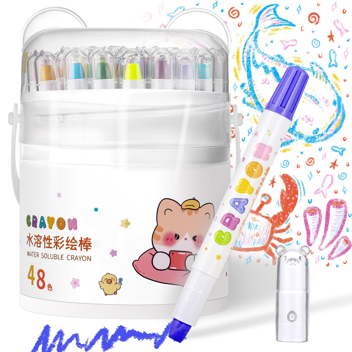 Prudiut 48 Color Silky Twistable Crayons, Washable Art Supplies, Multicultural Pastel Gel Crayons, Easy Grip Coloring Gift