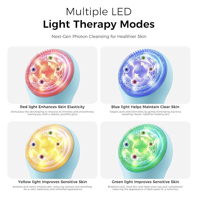 Face Scrubber Facial Cleansing Brush - Waterproof and Rechargeable Face Cleansing Brush with 4 LED Gentle Light, Cleansing, Exfoliating and Massaging, Electric Face Scrub Brush for Men & Women