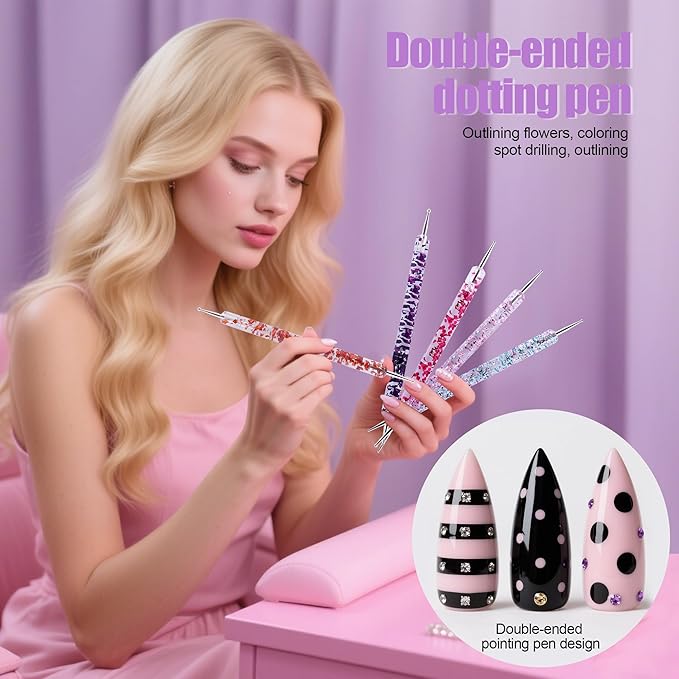 Artdone 38Pcs Nail Striping Tape Lines Kit With Nail Art Pens Dotting Tools And Liner Brushes For Gel Polish Small Detail Drawing Design Paint