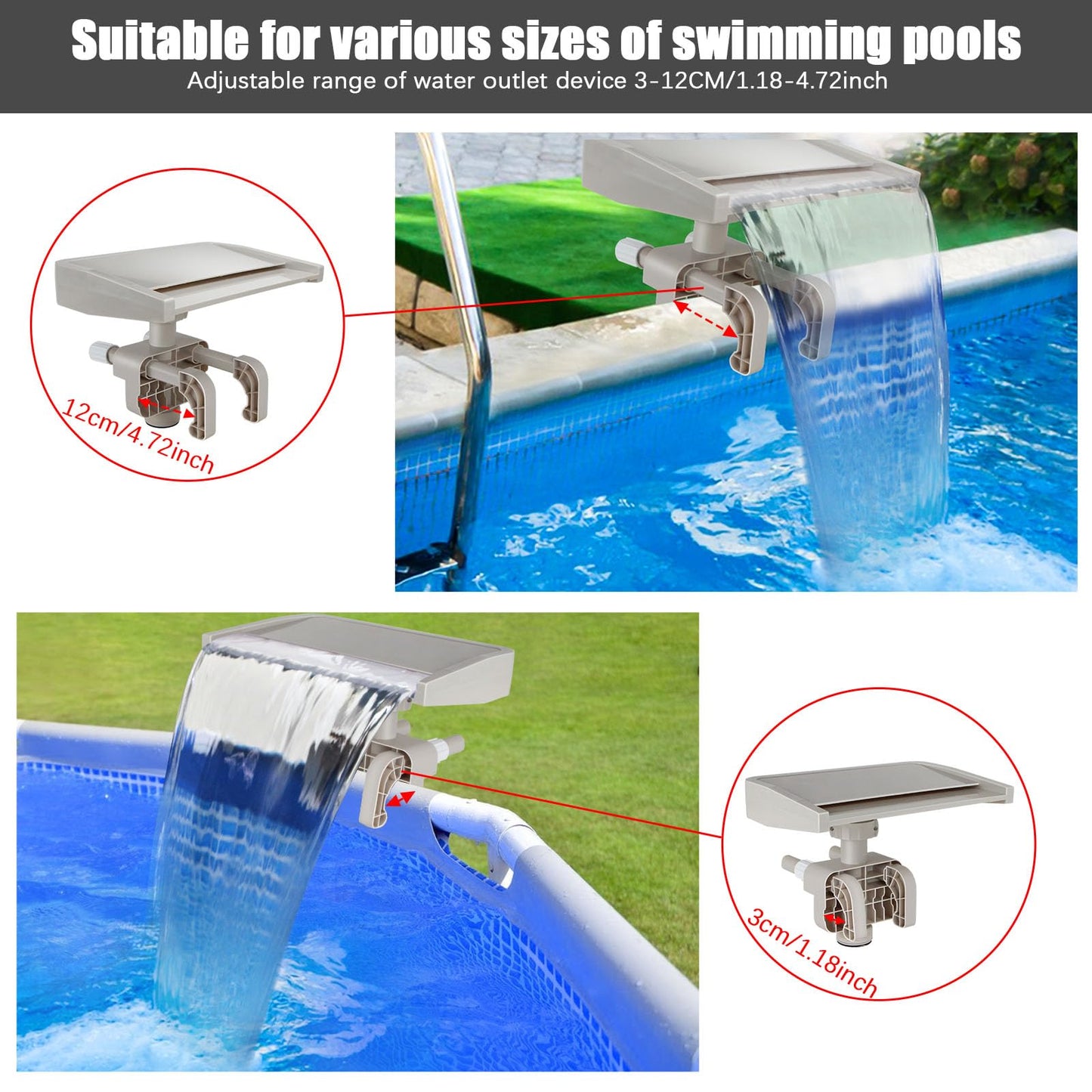 Pool Waterfall Creating Soothing White Noise Sound, Pool Waterfall with Relaxing Sound for Above Ground Pools, Peaceful and Soothing on Hot Days, Power by Filter Pump