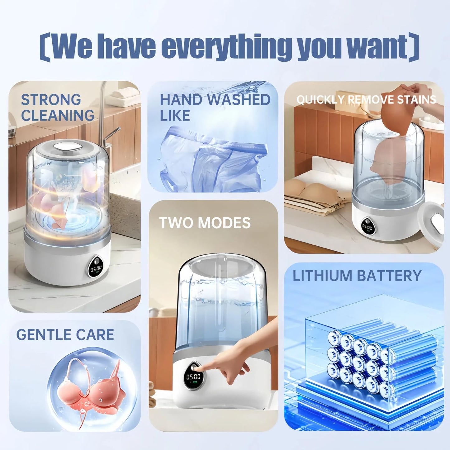Portable Washing Machine, Compact Mini Washing Machine for Delicates & light garments, Cordless Portable Washer, 1.4L White Mini Washer, Great for Dorm, Apartment, Travel