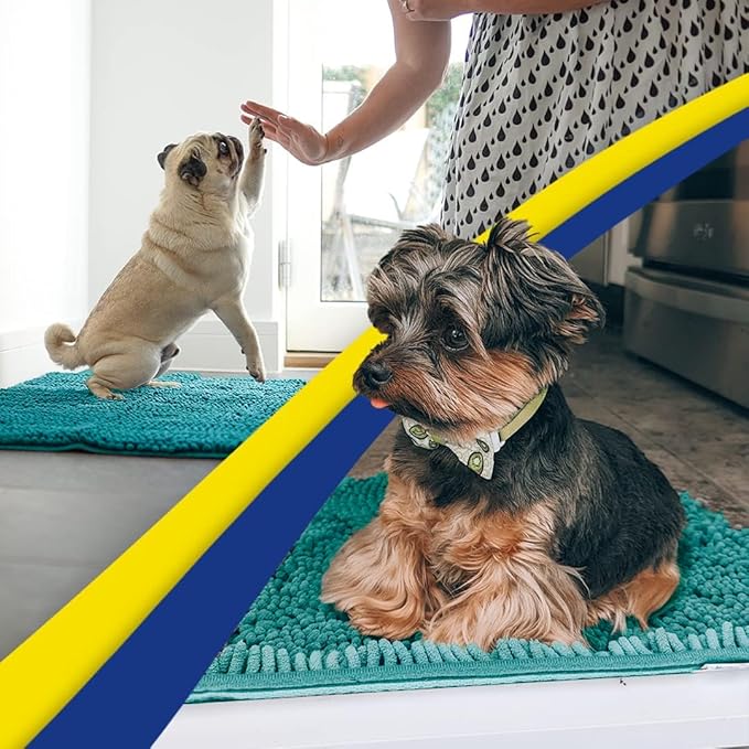 Muddy Mat® | Super Absorbent Door Mat Indoor, Microfiber Quick Dry Chenille Entryway Rug, Non-Slip Front Door Mat, Indoor Mats for Entryway, Machine Washable Pet Rug, Teal 24" x 120"