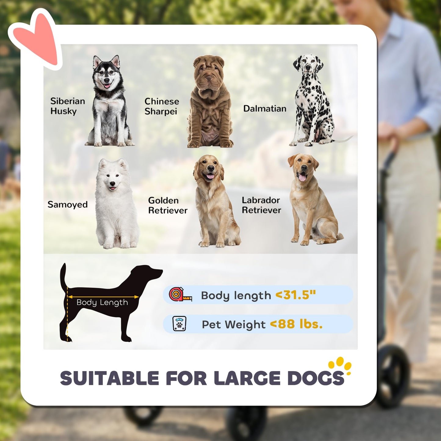 PawHut Dog Stroller for Large Dogs, One-Click Folding 4 Wheel Large Pet Stroller Wagon for Multiple Pets, All Terrain Spring Suspension w/ 8-Position Adjustable Handle, Mesh Window, Up to 66 LBS, Gray