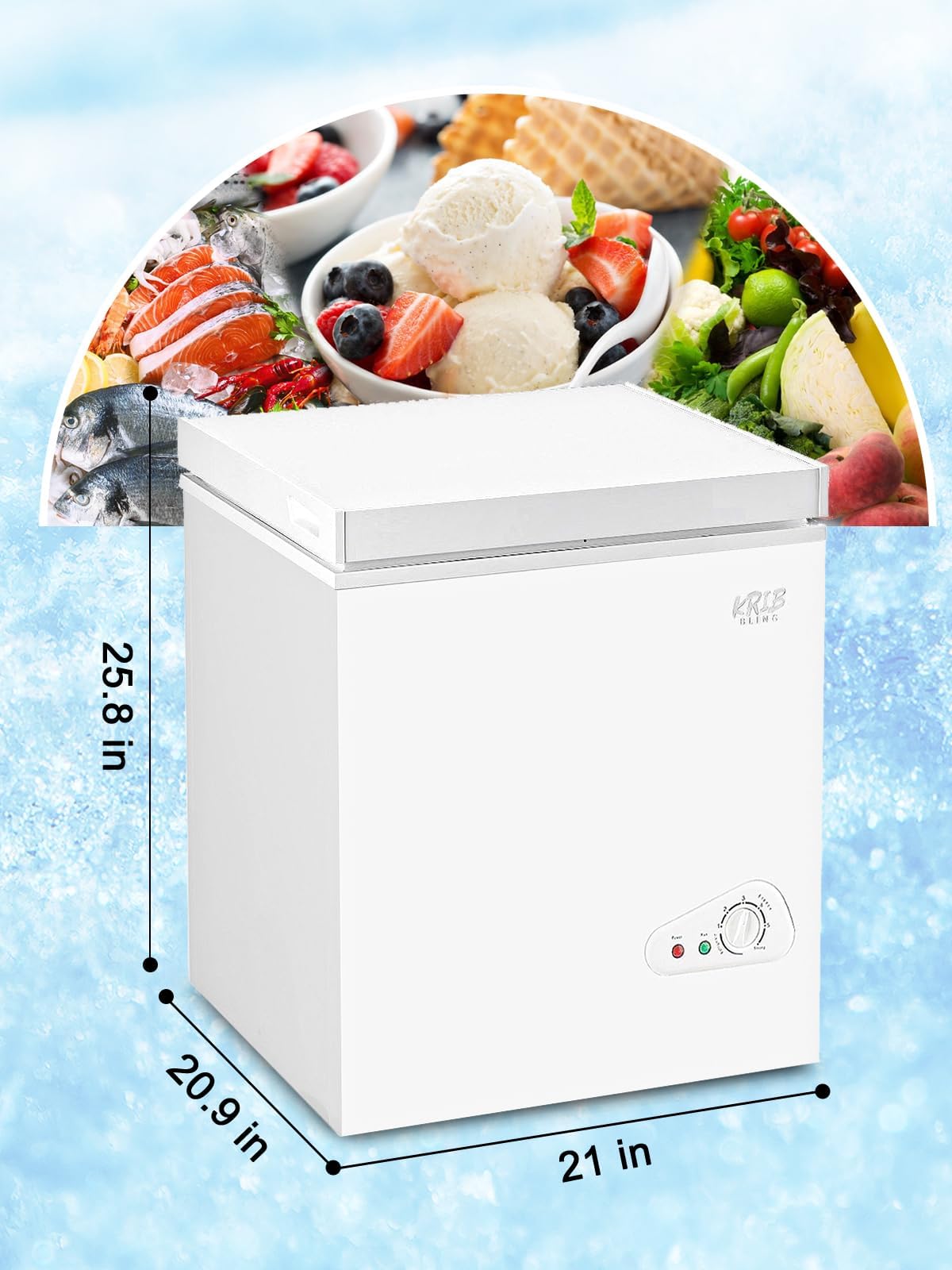 3.5 Cu.Ft Chest Freezer Compact Deep Freezer with Top Mini 7 Gears Temperature Control Open Door and Removable Storage Basket White