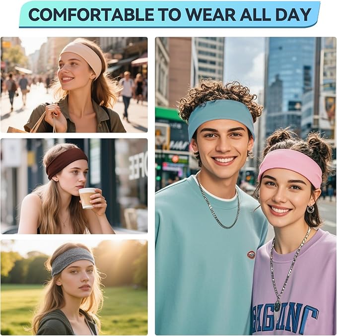 14 PCS Headbands for Women, Soft Elastic Hairbands, Fashion Non-Slip Cotton Sweat-Absorbent Sports Head Bands for Daily Workout, Running, Yoga, Makeup