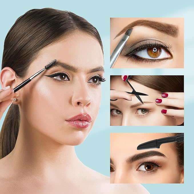 SWEET VIEW 7pcs Eyebrow Tweezers Kit for Women Precision Plucker with Brow Scissors & Razor & Spoolie for Facial, Chin, Brow, Splinter and Ingrown Hair