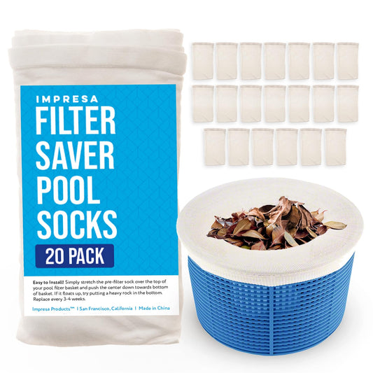 IMPRESA Pool Skimmer Socks - Compatible with Hayward, Pentair & Intex - 20-Pack - Filter Saver Socks - Fits Inground & Above Ground Pool Skimmers