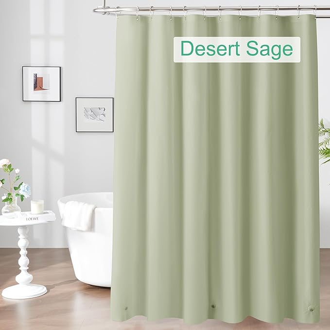 Mrs Awesome Sage Shower Curtain Liner with 3 Magnets, 72x72 Premium Flexible Sturdy Plastic Shower Curtain for Bathroom Lightweight & Waterproof, Desert Sage
