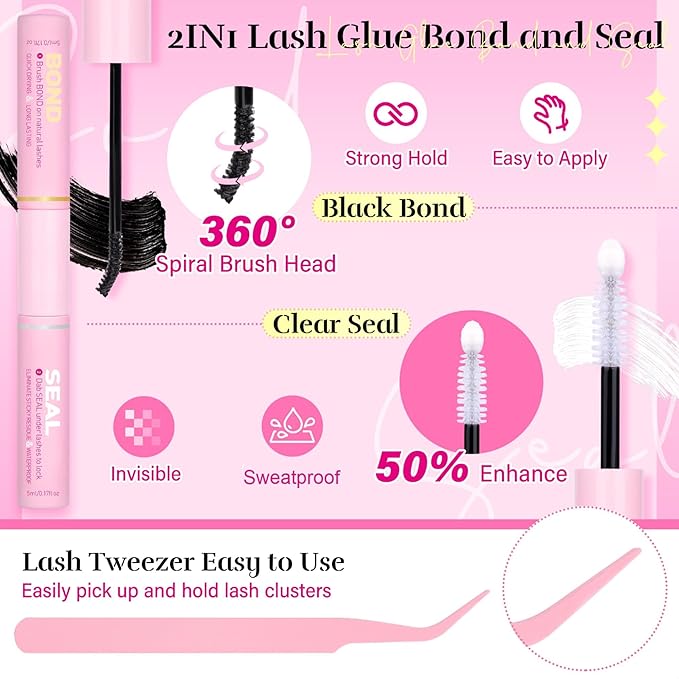 PHKERATA Wispy Lash Clusters Kit Natural Lash Extension Kit 192 pcs Cluster Eyelash Extension Kit DIY Individual Lashes Lashes with Lash Glue Bond and Seal Tweezers Soft Eyelash Clusters, 8-16 mm