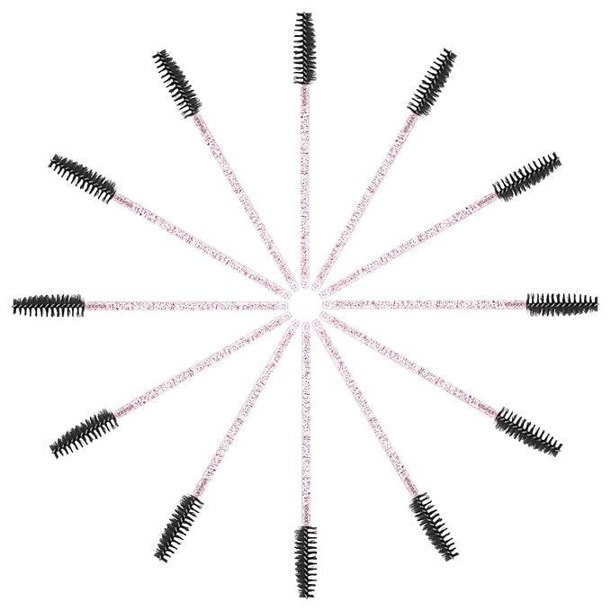 CHEFBEE 100PCS Disposable Eyelash Brush, Mascara Wands Makeup Brushes Applicators Kits for Eyelash Extensions and Eyebrow with Container (Pink Black)