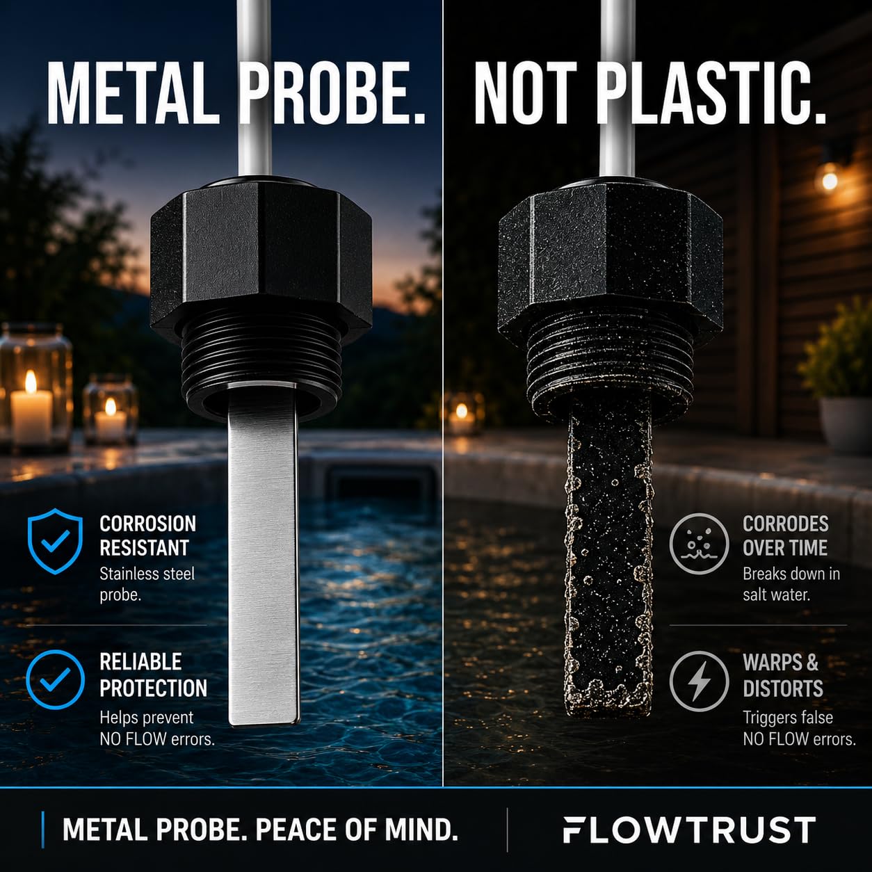 FlowTrust GLX-FLO-RP Flow Switch for Hayward Aqua Rite & Aquarite Salt Cell - Metal Sensing Pool Flow Sensor, 12 GPM, 15 ft Cable, Replaces Q-12DS-C2 & GLX-FLO-HP for Pro Logic, Aqua Logic, OmniLogic