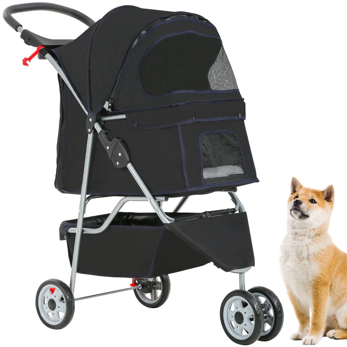 BestPet 3 Wheels Pet Dog Stroller Cat Cage Jogger Stroller Cats Travel Folding Carrier Waterproof with Cup Holder & Removable Liner,Black