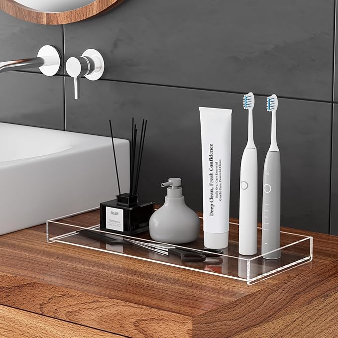 MaxGear Acrylic Vanity Tray, Clear Bathroom Storage Tray for Countertop, Toilet Tank, and Bathtub Ã¢ÂÂ Perfect Organizer for Perfume, Soap, Towels, Tissue, Candles, and Plants, 11.8 ÃÂ 5 ÃÂ 1.2 Inches