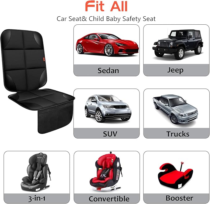 Car Seat Protector 1 Pack Car Seat Cushion Mat Thickest Padding,Waterproof 600D Fabric Car Seat Covers for Non-Slip Backing Mesh Pockets for Baby and Pet (Brown, 1 Pc)