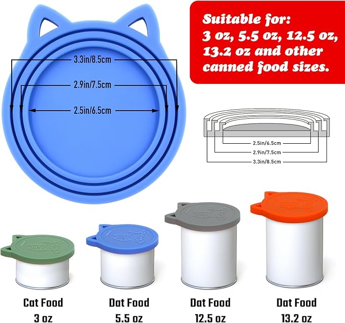 4 Pack Pet Food Can Cover Silicone Food Can Lids,Universal BPA Free, One Fit Most Standard Size Food Cans