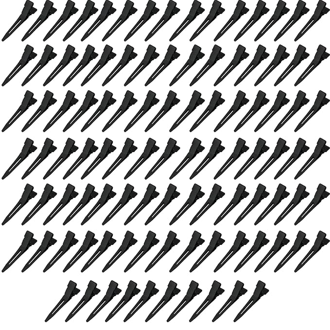 100 Pieces Single Prong Hair Clips, BetterJonny Black Section Hair Clips 1.75 Inches Curl Clips Metal Alligator Clips Hair Pins for Hair Salon Hair Extensions