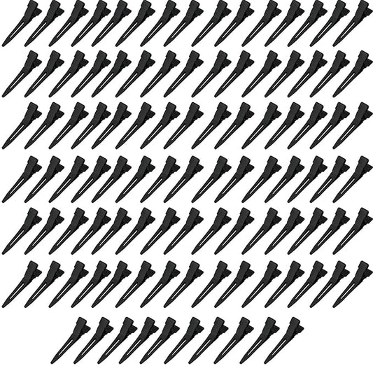 100 Pieces Single Prong Hair Clips, BetterJonny Black Section Hair Clips 1.75 Inches Curl Clips Metal Alligator Clips Hair Pins for Hair Salon Hair Extensions