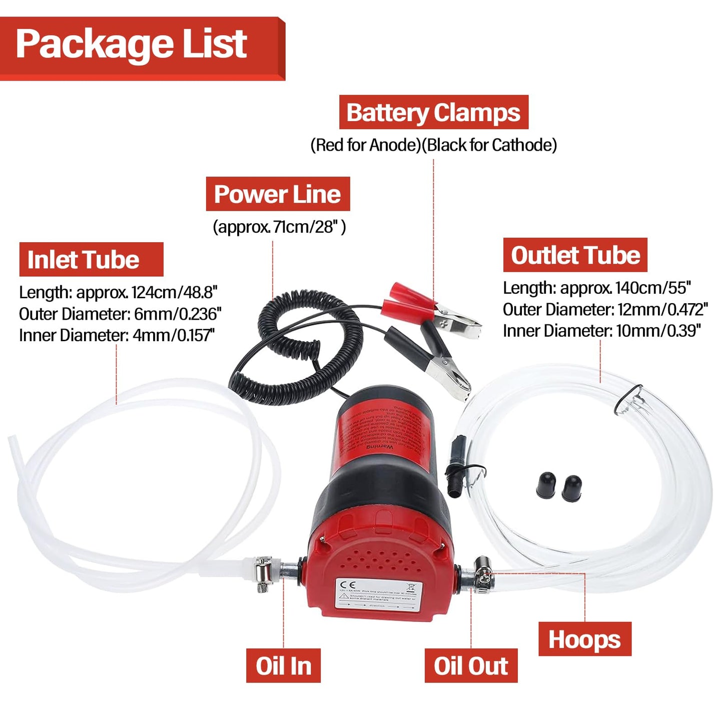 Amarine Made 12V 60W Oil Change Pump Extractor, Oil/Diesel Fluid Pump Extractor Scavenge Oil Change Pump Transfer Suction Transfer Pump with Tubes Truck Rv Boat ATV (Red)