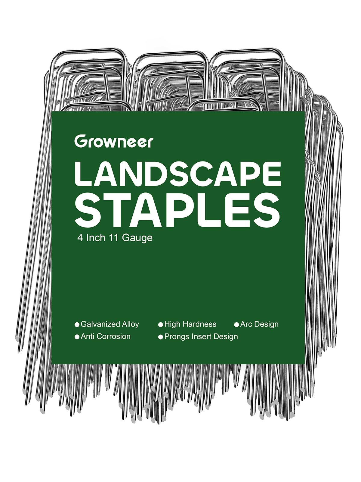 GROWNEER 100 Pack Landscape Staples 4 Inch 11 Gauge Heavy Duty Hot-Dip Galvanized Steel Garden Stakes U-Shaped Weed Barrier Spikes Metal Ground Pins for Lawn and Yard Landscaping