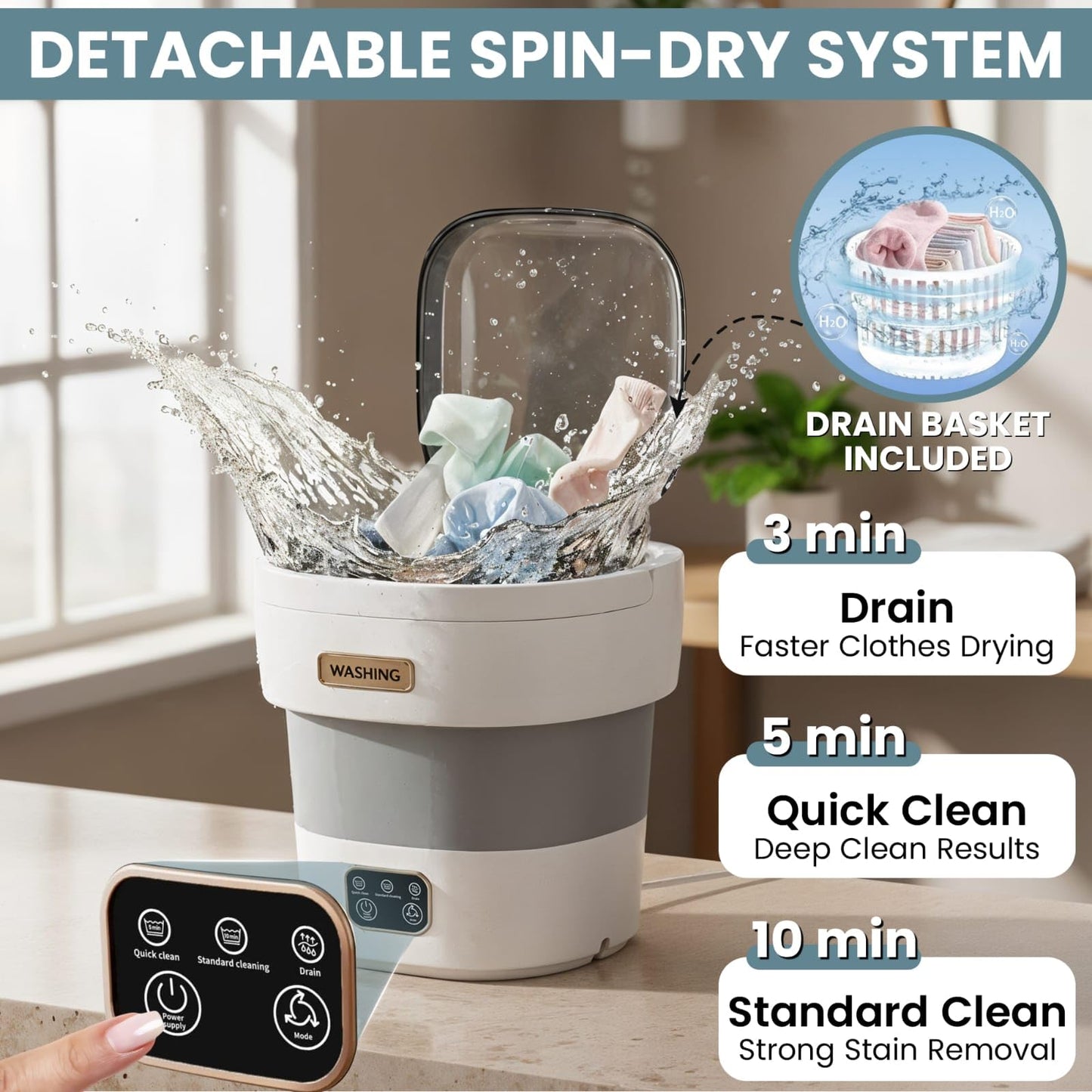 portable washing machine 15L small washer portable for underwear Delicate Cloths and light laundry Idel for Apartment Dorms Hotel and Camping