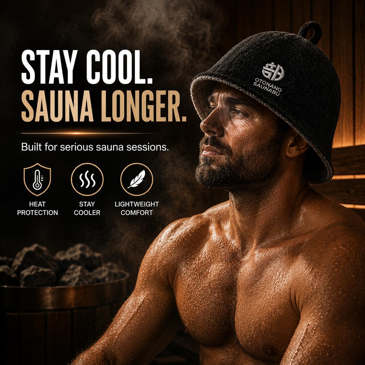 OTONANOSAUNABU Black Sauna Hat – Japanese Design, 100% Wool Felt,Double-Layer Reversible Sauna Cap for Men & Women,Heat Protection Finnish Banya Hat