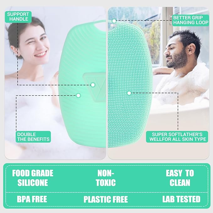 Canroom Silicone Body Scrubber - Anti Zinc Infused-Highly Elastic Bristles Exfoliating Body Scrubber for Shower Body,Cellulite Reduction,Blood Circulation - Green
